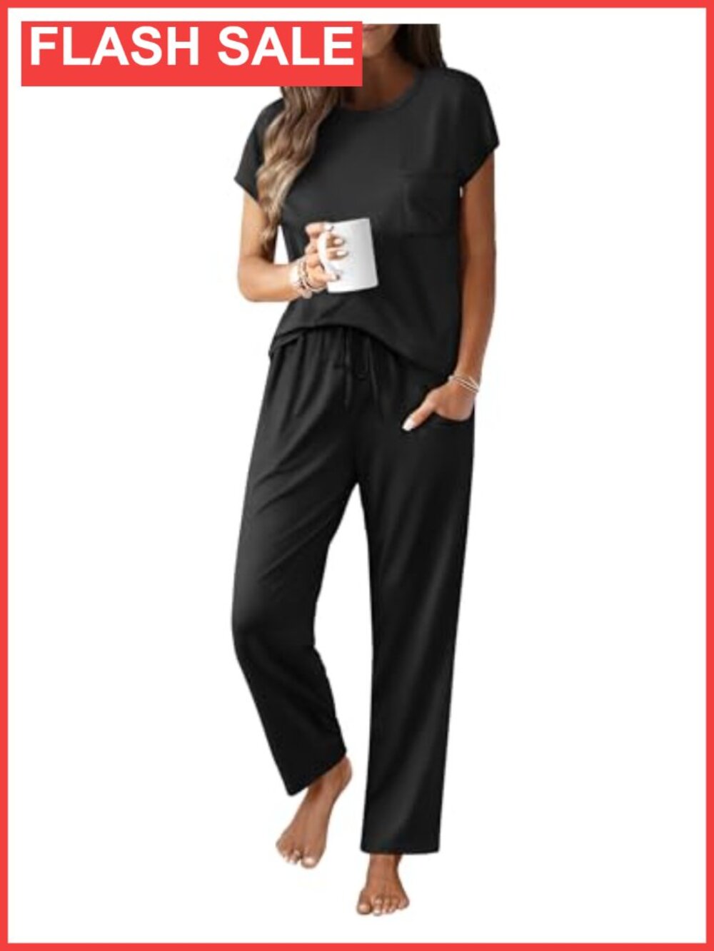 Womens 2 Piece Pajama Set Short Sleeve Lounge with Pockets